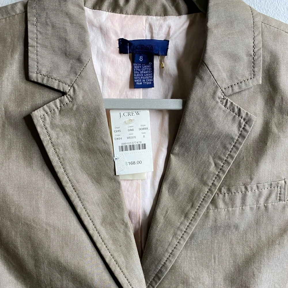 NWT J. Crew Tan/ Taupe Cotton Blazer Two-Button Blazer Size 8 - Picture 2 of 10